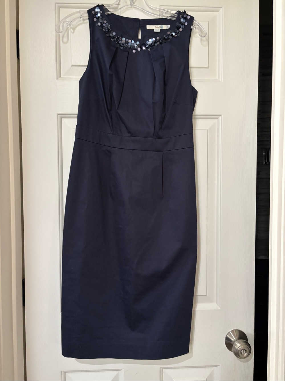 Boden Navy Embellished Sheath Midi Dress - Size 4